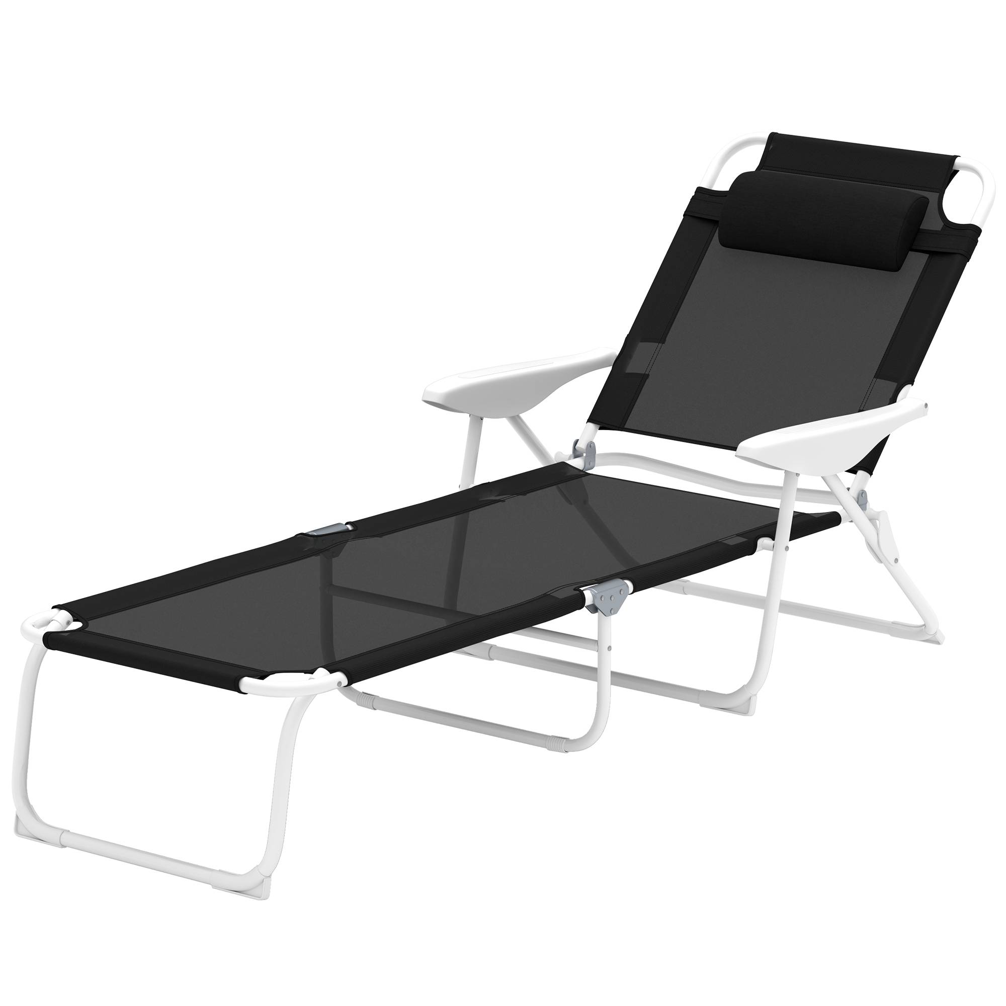 Transat pliant, chaise longue de jardin avec appui-tête, transat avec dossier réglable 4 positions, jusqu'à 120 kg, noir - Image 2