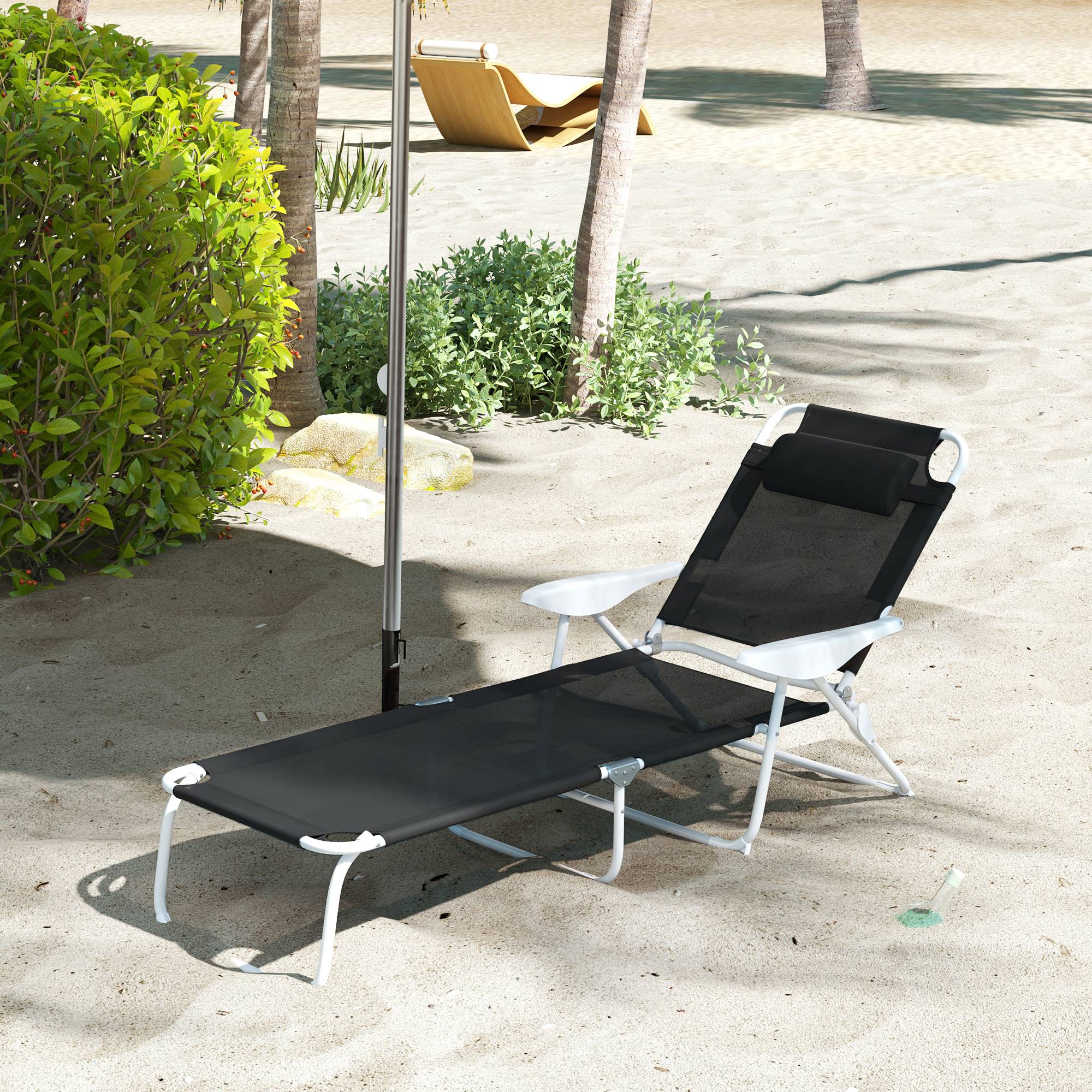 Transat pliant, chaise longue de jardin avec appui-tête, transat avec dossier réglable 4 positions, jusqu'à 120 kg, noir - Image 4