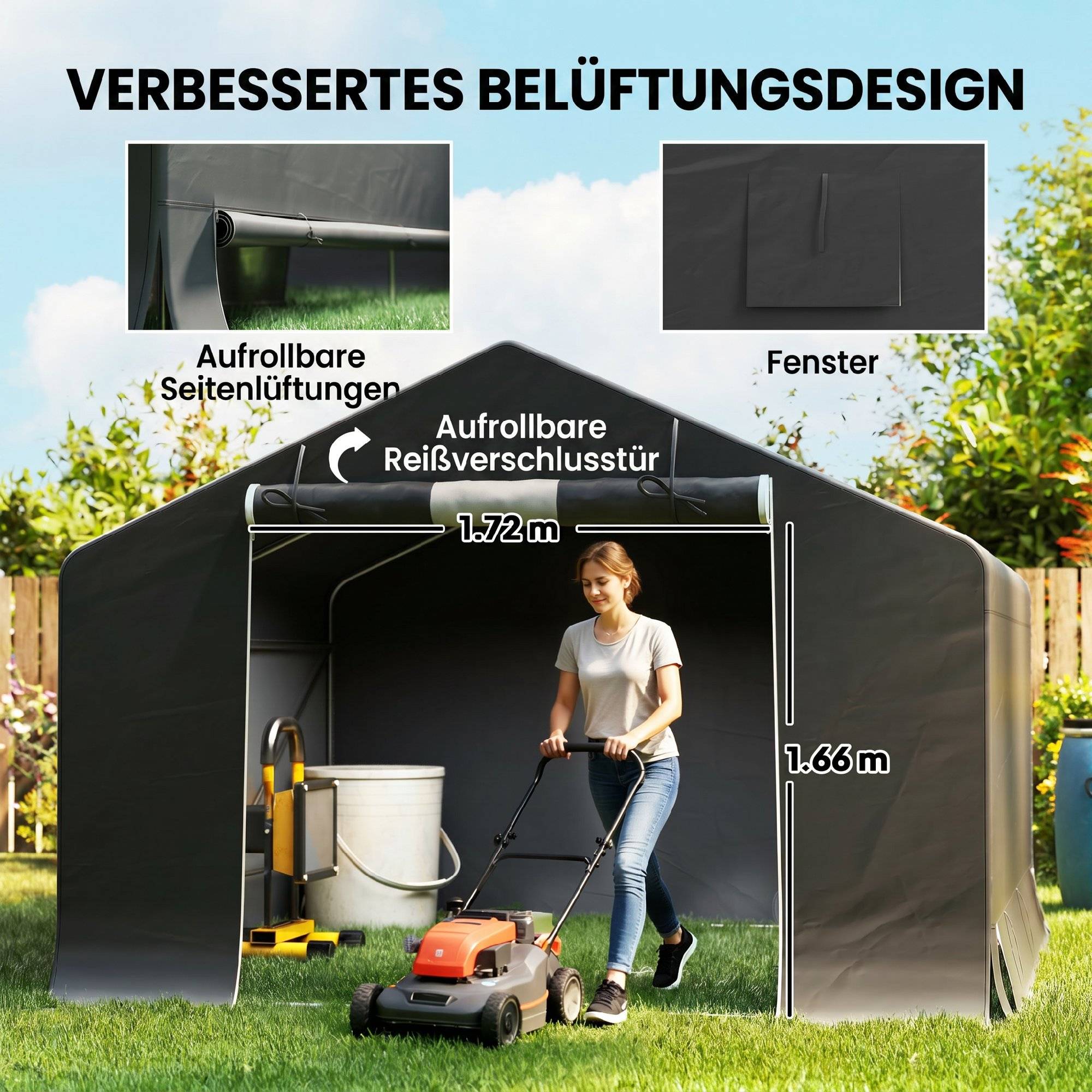 ComfortXL - Abri de jardin portable structure métal 300 x 300 x 210 cm gris foncé pour vélos motos rangement extérieur étanche - Image 8