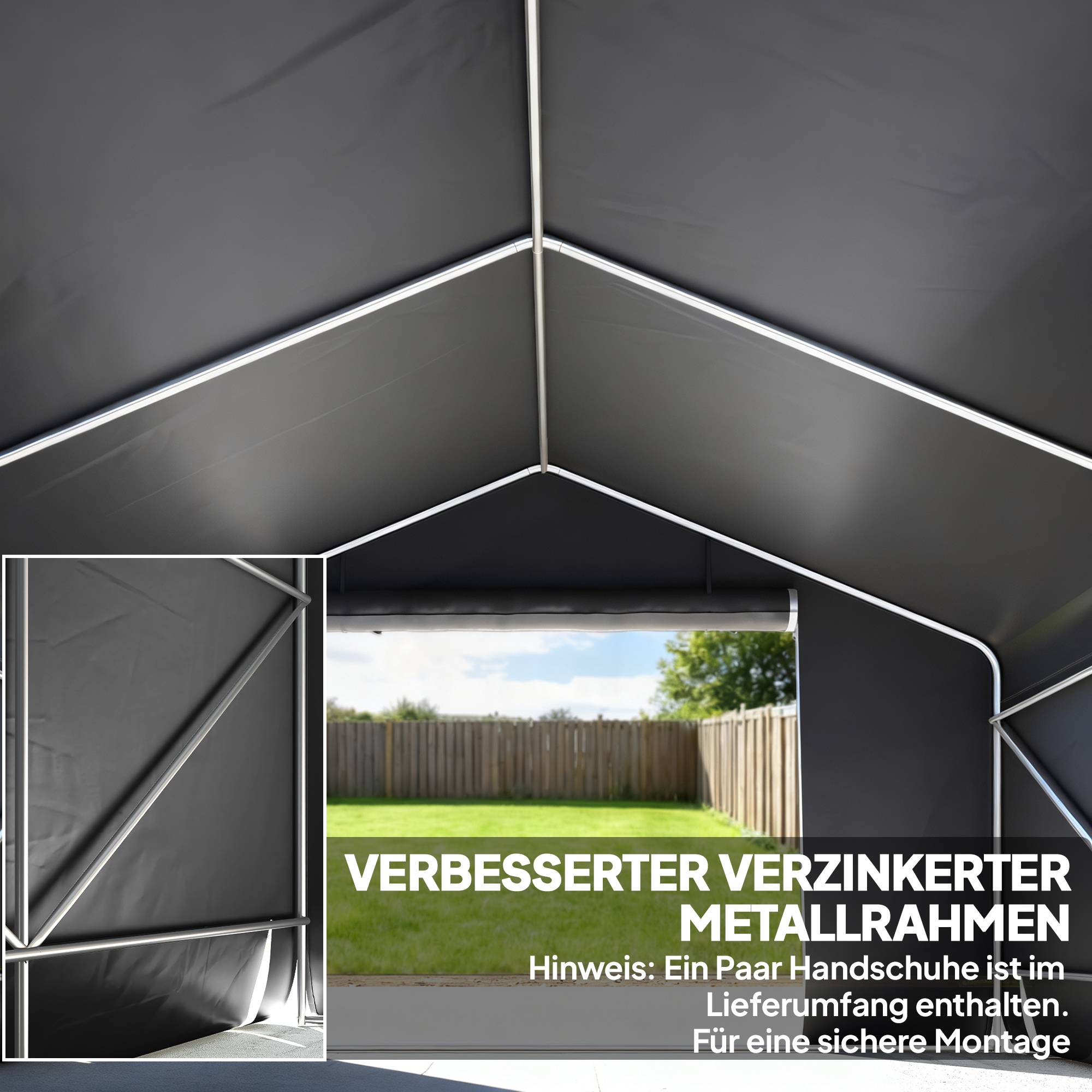 ComfortXL - Abri de jardin portable structure métal 300 x 300 x 210 cm gris foncé pour vélos motos rangement extérieur étanche - Image 6