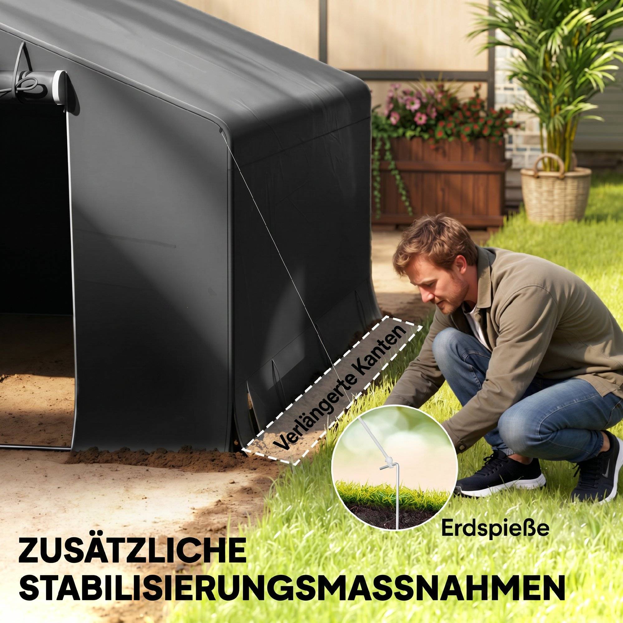 ComfortXL - Abri de jardin portable structure métal 300 x 300 x 210 cm gris foncé pour vélos motos rangement extérieur étanche - Image 9