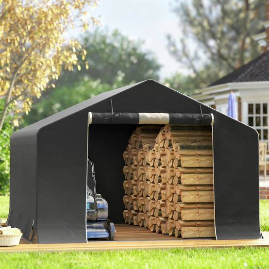 ComfortXL - Abri de jardin portable structure métal 300 x 300 x 210 cm gris foncé pour vélos motos rangement extérieur étanche - Image 10
