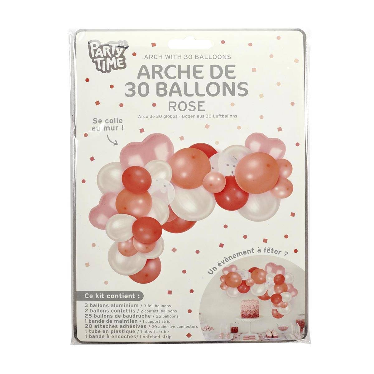 Party Time - Lot de 30 Ballons Déco "Arche" 23cm Rose - Image 1