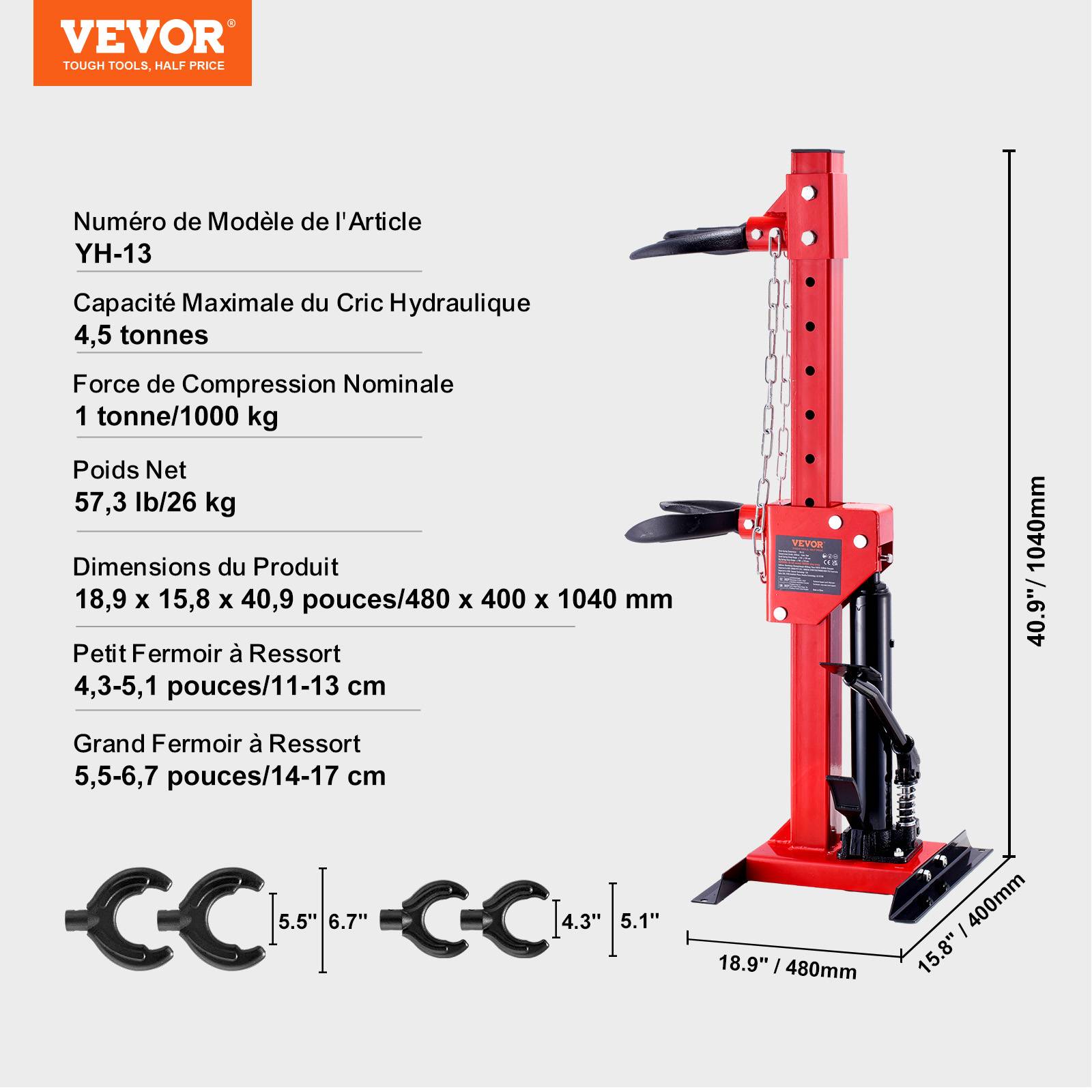 VEVOR Kit Compresseur Ressort: 1T/320mm, vérin 4.5T, pédale, pour suspension auto/SUV. - Image 7