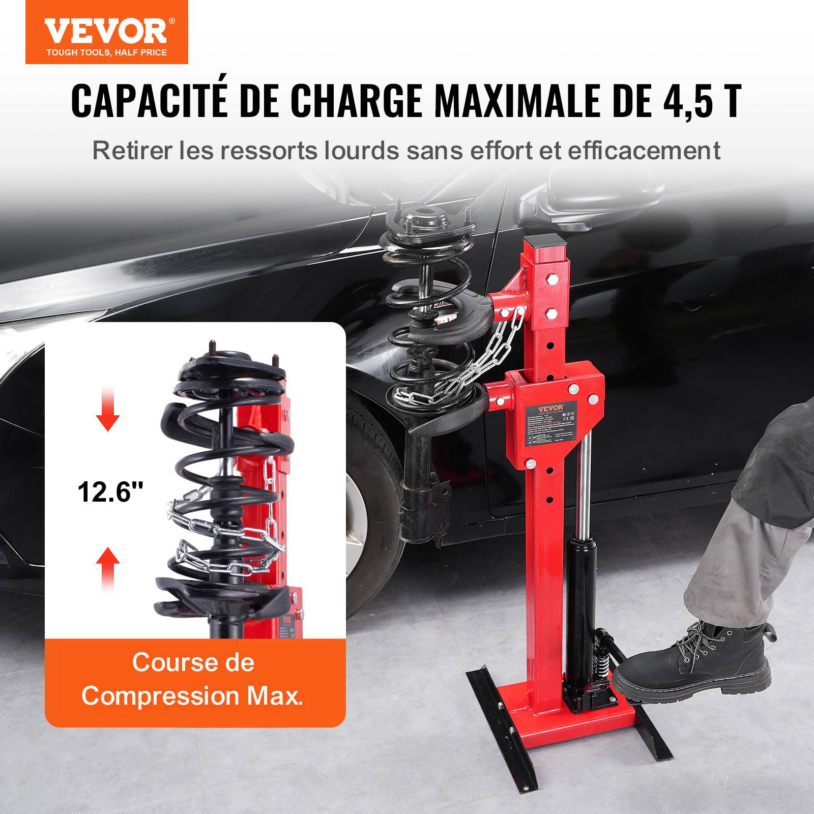 VEVOR Kit Compresseur Ressort: 1T/320mm, vérin 4.5T, pédale, pour suspension auto/SUV. - Image 2