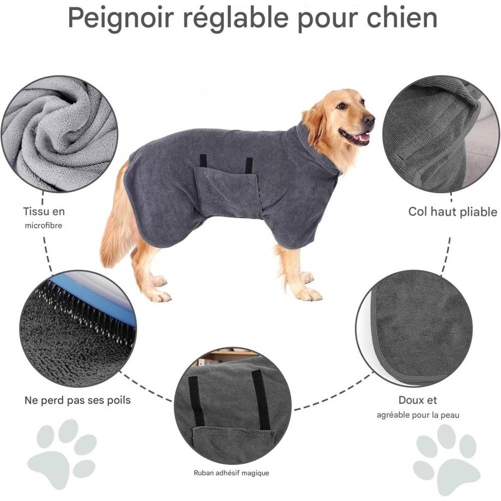 Peignoir Microfibre Gris Pour Chien Taille Variable - L - Image 3