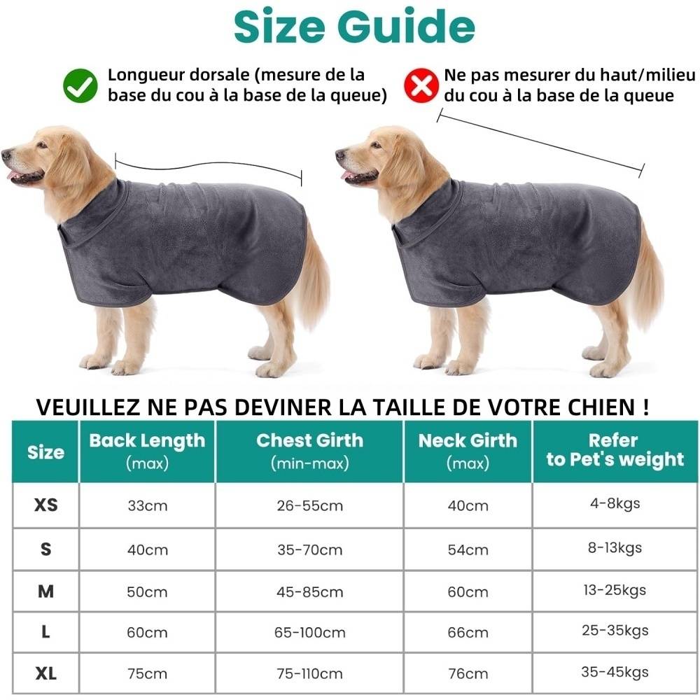 Peignoir Microfibre Gris Pour Chien Taille Variable - L - Image 5