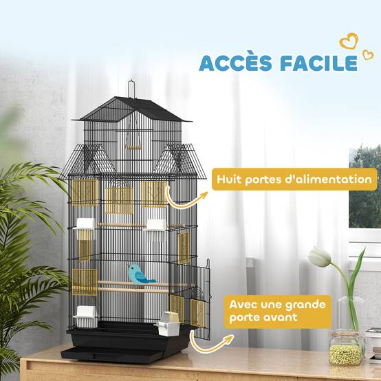 Cage à oiseaux acier noir 50.5 x 41 x 104 cm - PANGIVO - Image 8