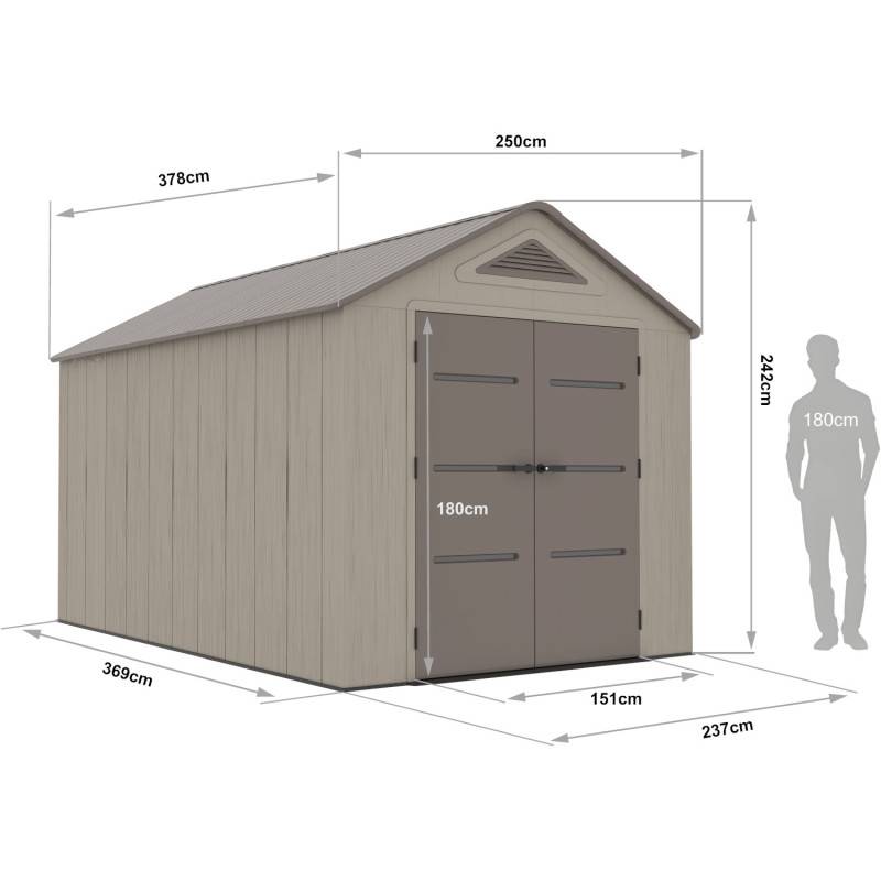 Abri de jardin en résine HDPE 9,5m² avec plancher et fenêtre Sunlife JOBU crème marron - Image 4