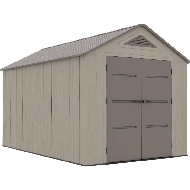 Abri de jardin en résine HDPE 9,5m² avec plancher et fenêtre Sunlife JOBU crème marron - Image 6