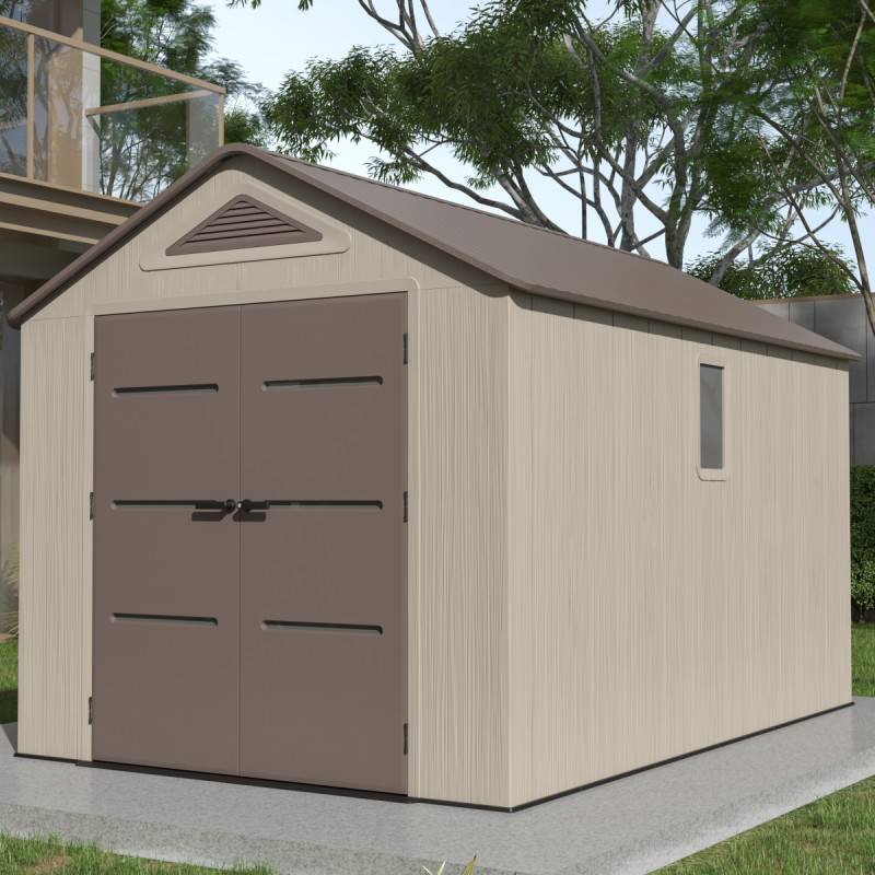 Abri de jardin en résine HDPE 9,5m² avec plancher et fenêtre Sunlife JOBU crème marron - Image 3