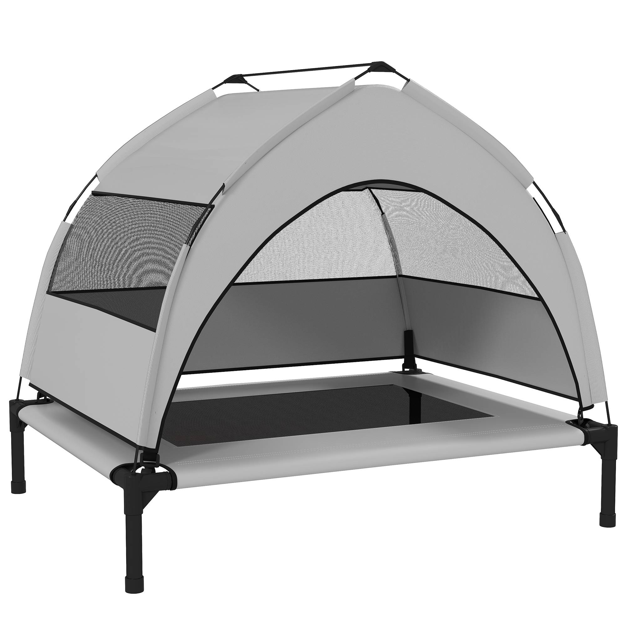 ComfortXL - Lit surélevé pour chien en acier et tissu Oxford gris clair 76 x 61 x 70 cm avec auvent amovible pour jardin - Image 10