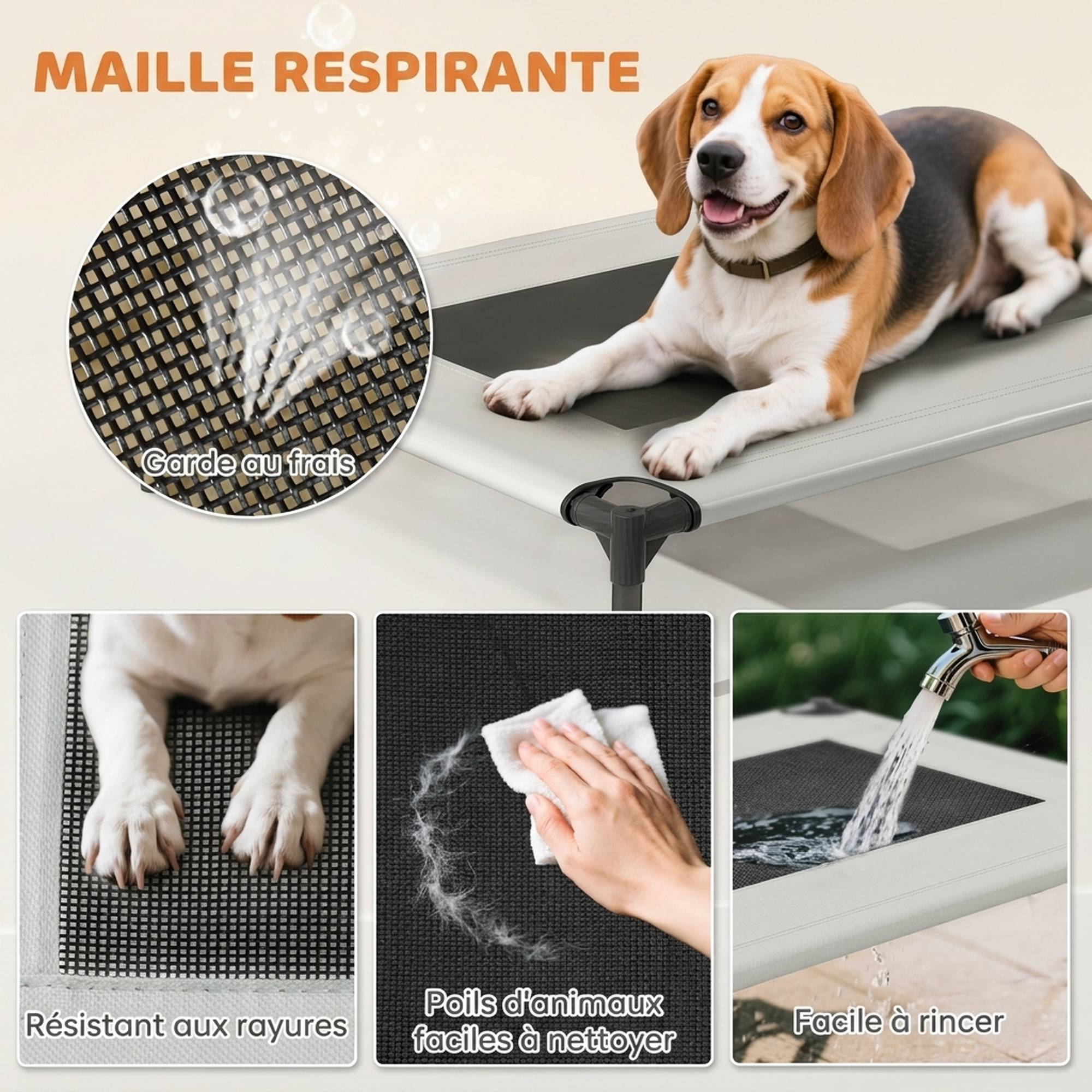 ComfortXL - Lit surélevé pour chien en acier et tissu Oxford gris clair 76 x 61 x 70 cm avec auvent amovible pour jardin - Image 6