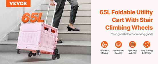 VEVOR Chariot Monte Escalier de Courses Pliable Bac 65L Poignée Réglable 8 Roues - Image 9