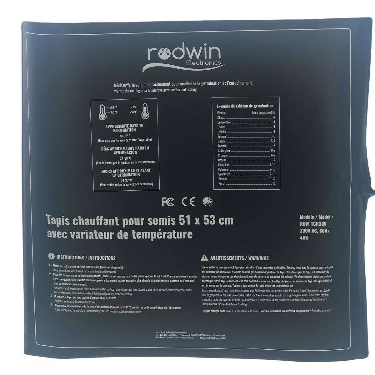 Tapis chauffant 40W - Avec variateur - RODWIN Electronics - Gamm vert