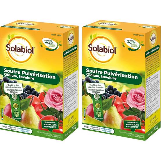 Solabiol - Lot de 2 boîtes de Souffre Pulvérisation SOLABIOL 750g - Protection efficace contre l'oïdium et les maladies des plantes - Image 1