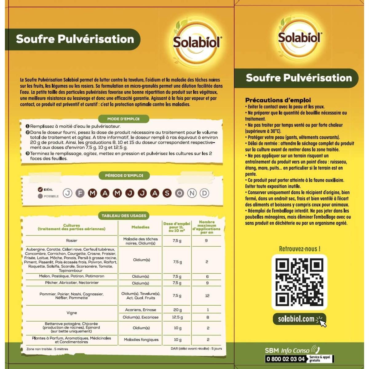 Solabiol - Lot de 2 boîtes de Souffre Pulvérisation SOLABIOL 750g - Protection efficace contre l'oïdium et les maladies des plantes - Image 2