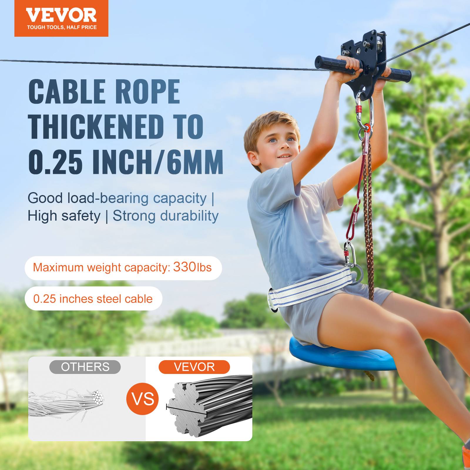 VEVOR Tyrolienne pour Enfants/Adultes 30,5 m, Charge 227 kg, Frein à Ressort, Ceinture et Harnais. - Image 2