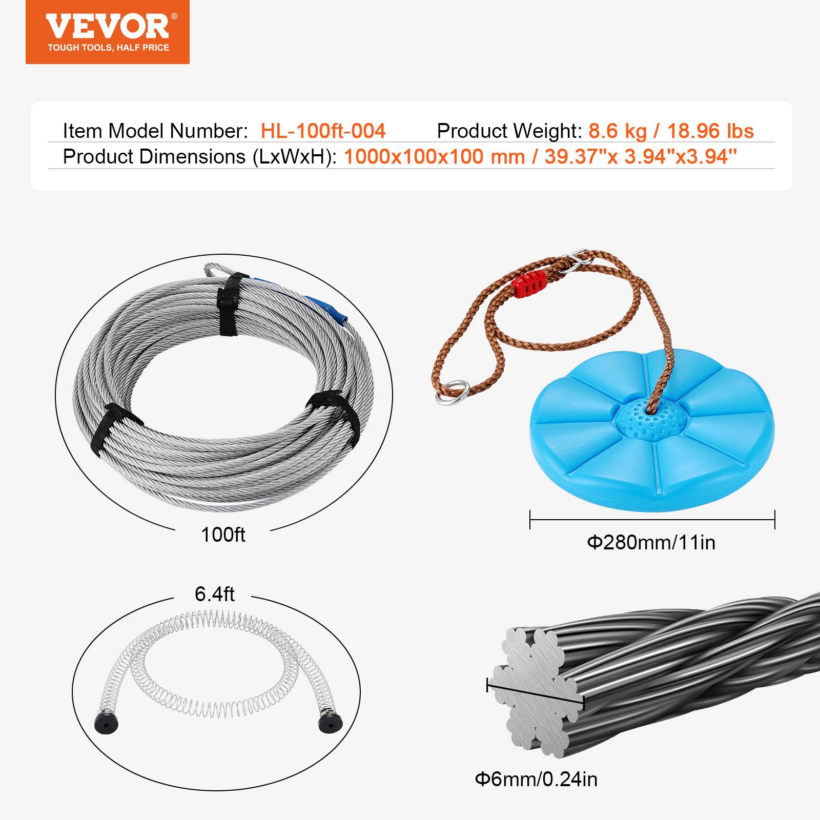 VEVOR Tyrolienne pour Enfants/Adultes 30,5 m, Charge 227 kg, Frein à Ressort, Ceinture et Harnais. - Image 7