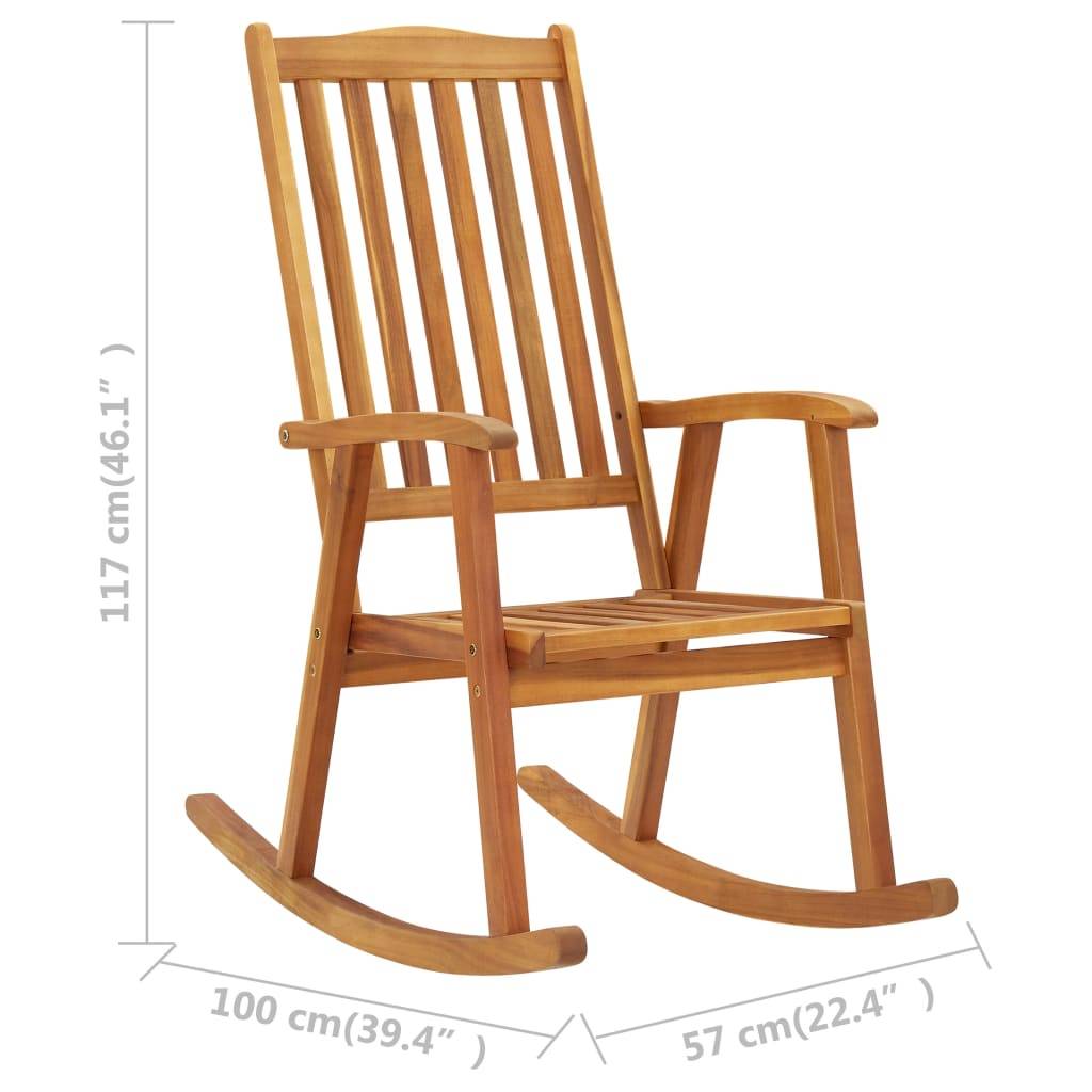Chaise à bascule Bois d'acacia massif Noir 57 x 100 x 117 cm - PANGIVO - Image 9