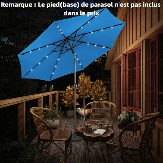 Parasol Inclinable Dia. 300 cm avec 24 Lumières LED Dolaire en Scier Toile Polyester pour Jardin et Terrasse Bleu F180R - Image 2