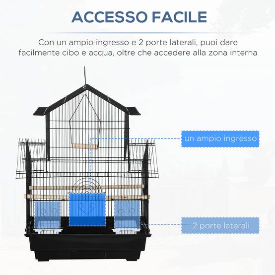 Cage à oiseaux avec poignée de transport et plateau amovible, métal et plastique, 50,5 x 41 x 63 cm, noire - Image 8