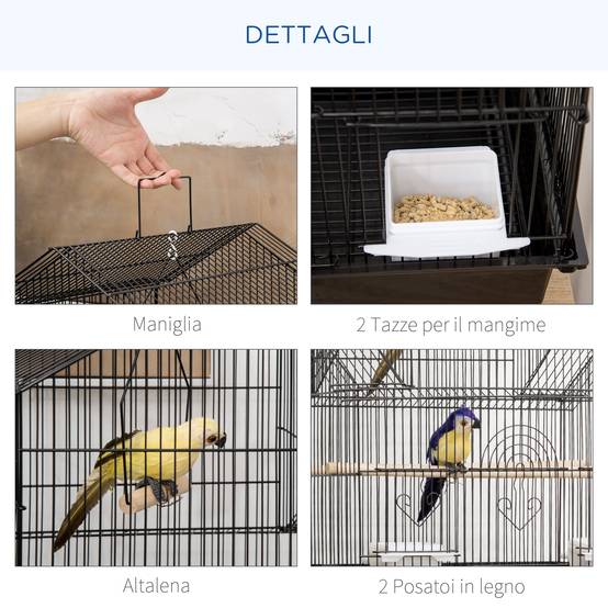 Cage à oiseaux avec poignée de transport et plateau amovible, métal et plastique, 50,5 x 41 x 63 cm, noire - Image 6