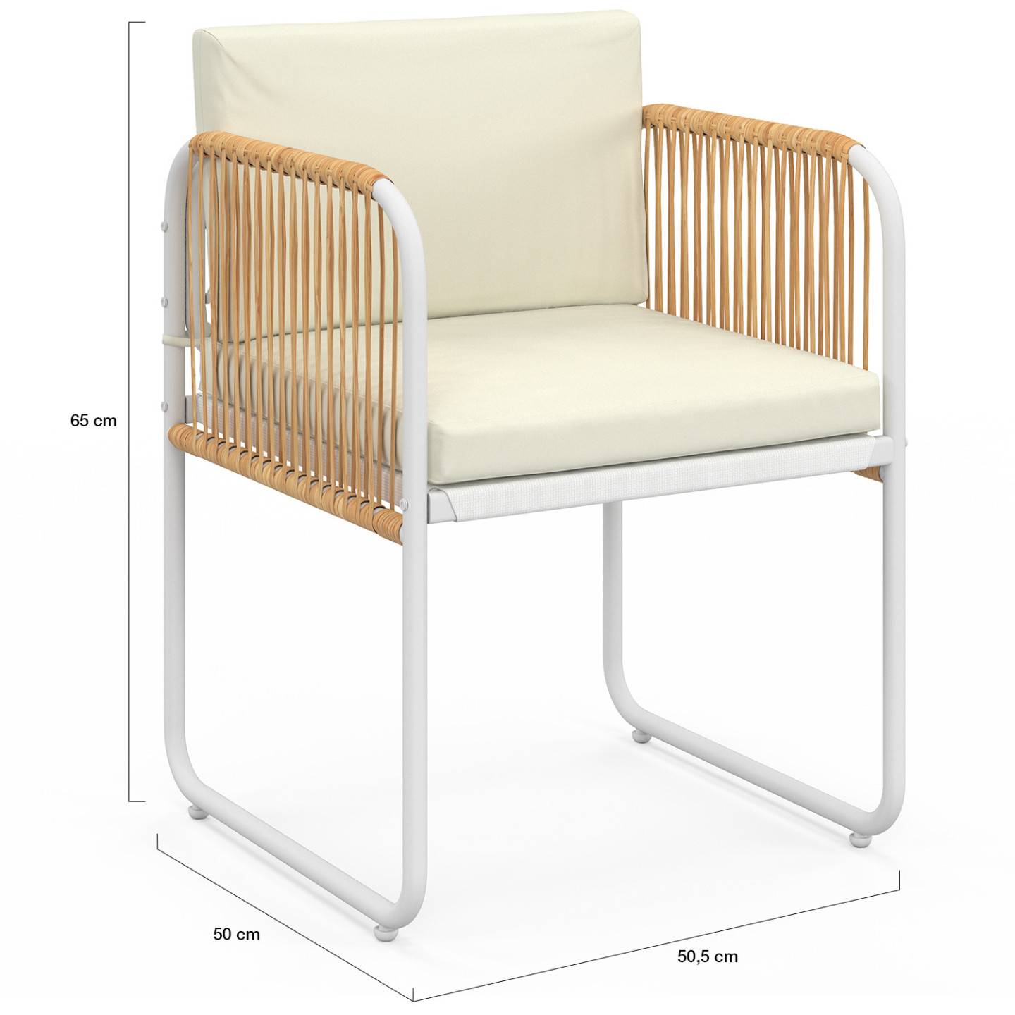 Lot de 4 chaises RIO structure métal blanc, cordage effet rotin clair et coussins beiges - Image 5