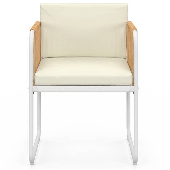 Lot de 4 chaises RIO structure métal blanc, cordage effet rotin clair et coussins beiges - Image 3