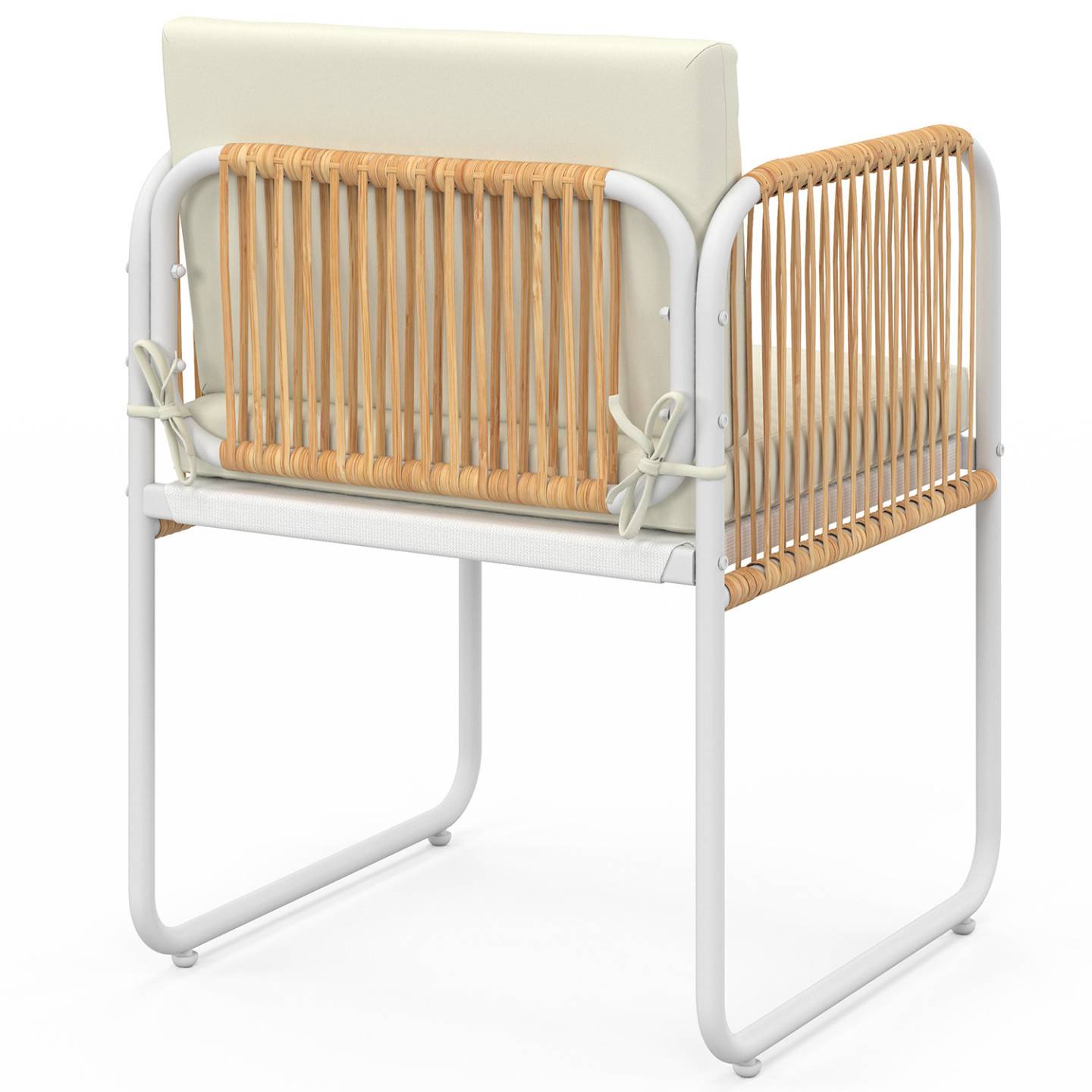 Lot de 4 chaises RIO structure métal blanc, cordage effet rotin clair et coussins beiges - Image 4