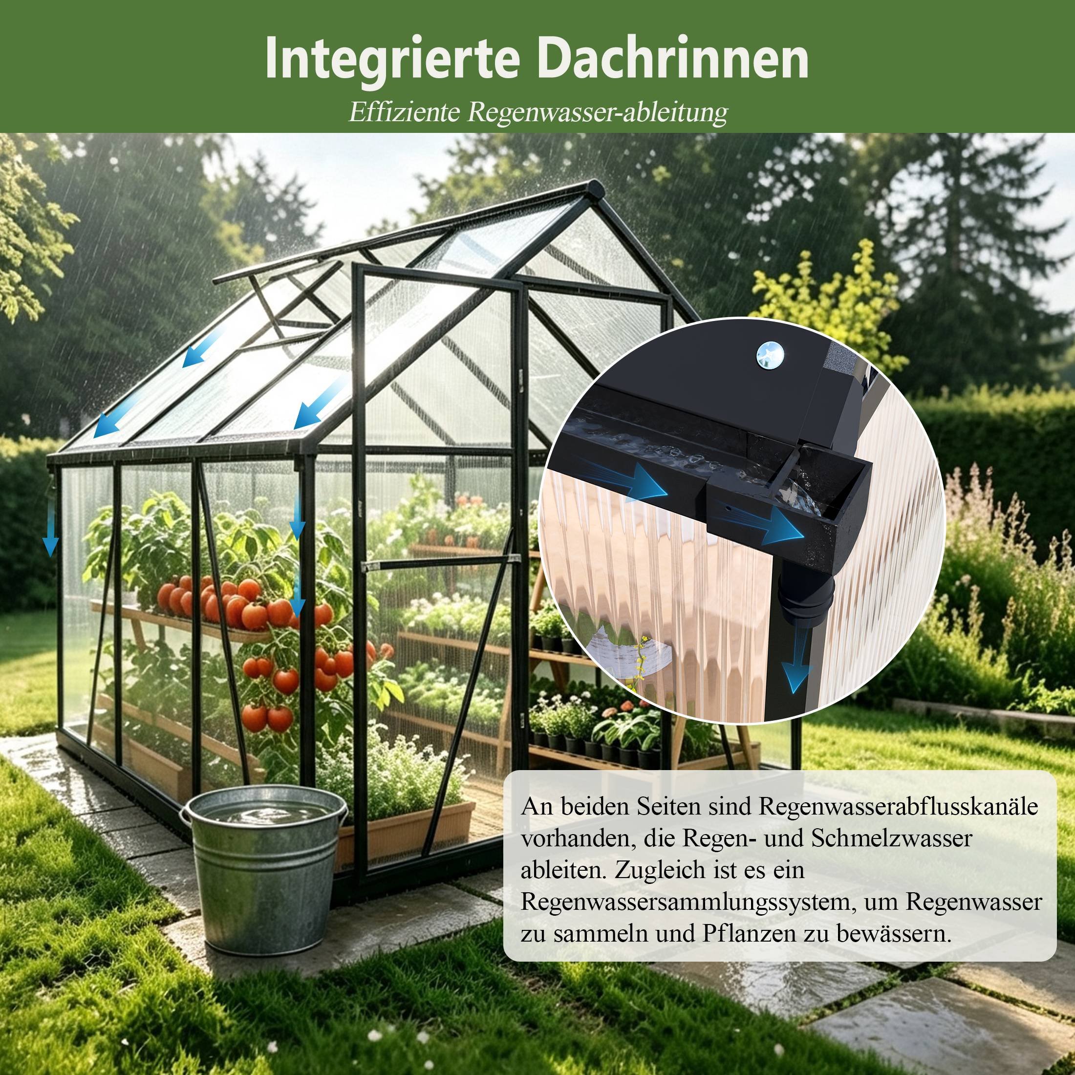 ComfortXL - Serre de jardin polycarbonate aluminium 175 x 168 x 194 cm noire pour potager avec fenêtre réglable et gouttières - Image 4