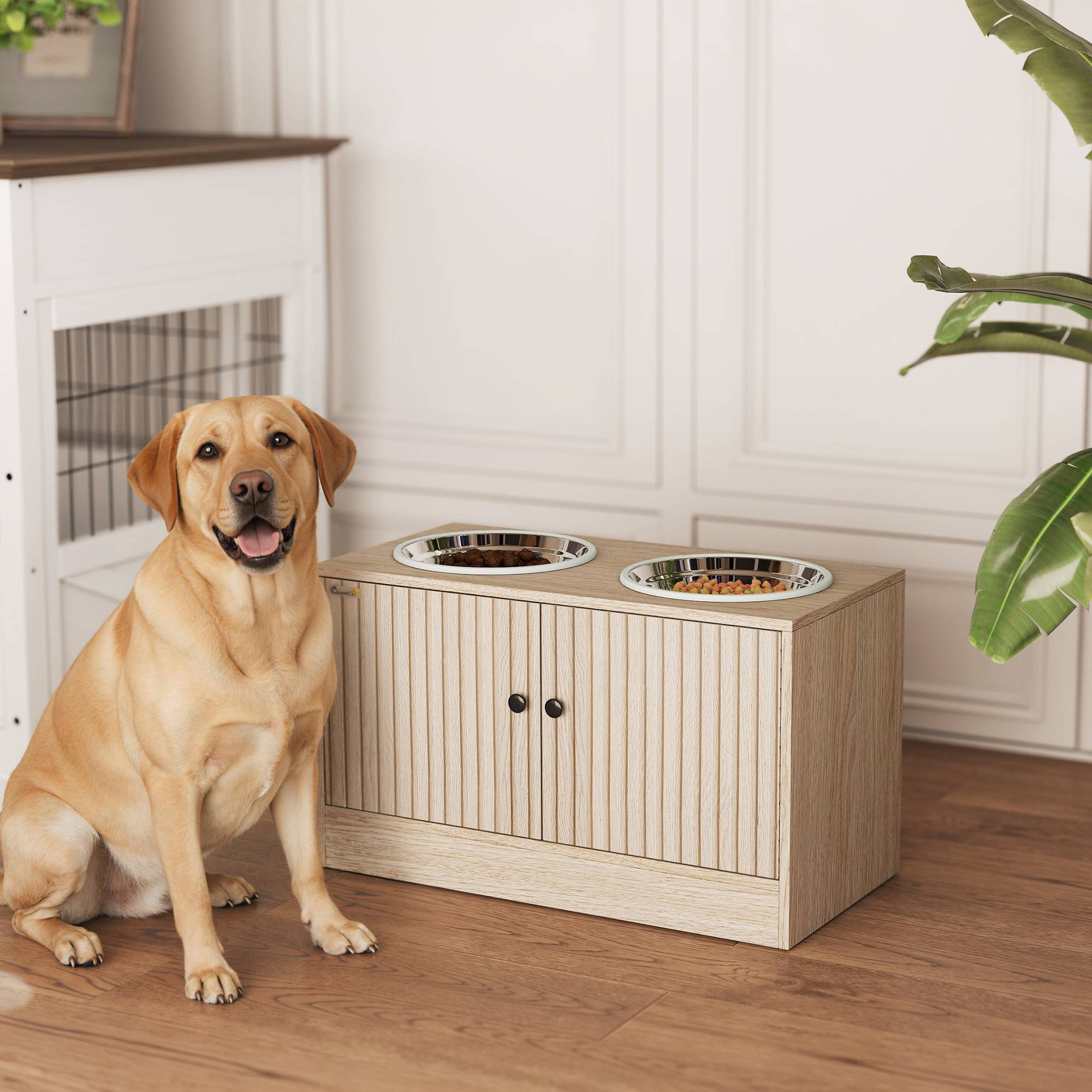 Station de nourrissage pour chien bois naturel 60 x 30 x 35.5 cm - PANGIVO - Image 4