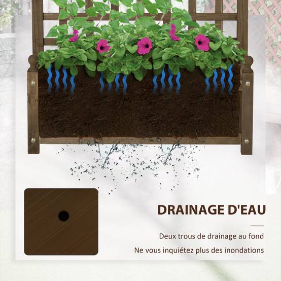 Jardinière avec treillis Bois de sapin extérieur inserts irrigation 64x28x75cm Marron - ComfortXL Outdoor Living - Image 7