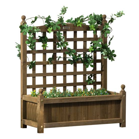 Jardinière avec treillis Bois de sapin extérieur inserts irrigation 64x28x75cm Marron - ComfortXL Outdoor Living - Image 1