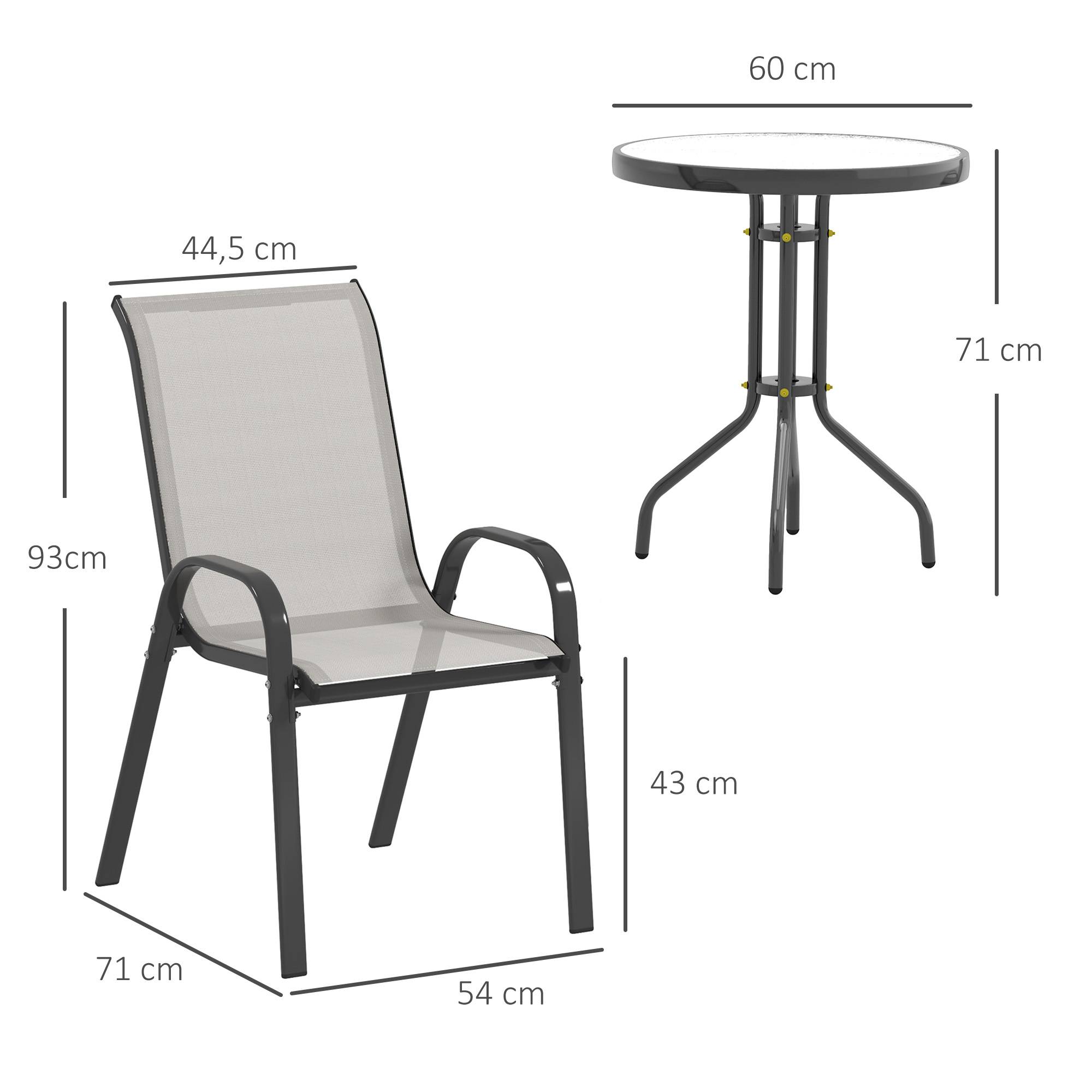 Outsunny - Salon jardin 3 pièces 2 fauteuils empilables table basse verre trempé textilène gris clair - Outsunny - Image 3