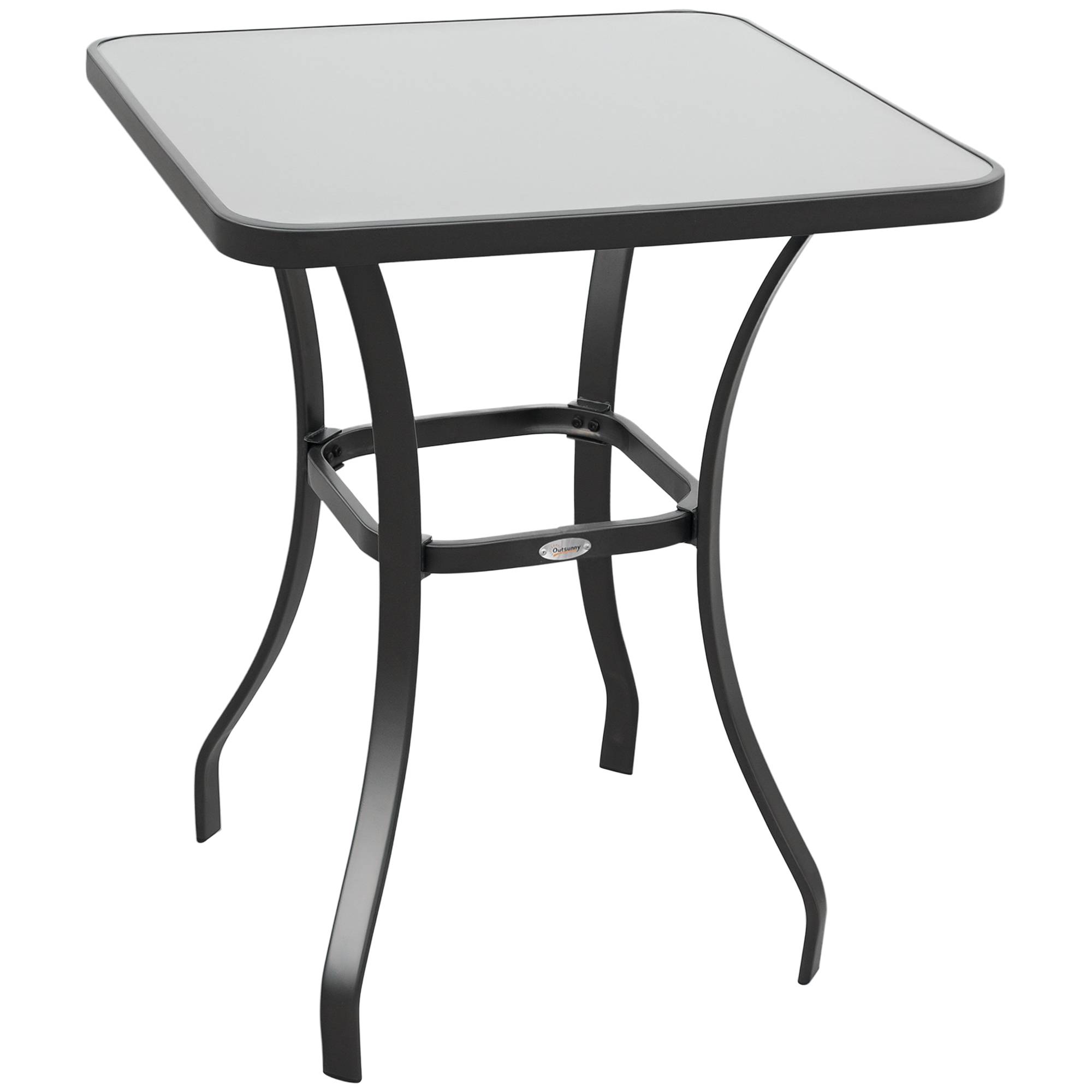 Table de jardin Outsunny, table bistro en verre trempé et métal noir, L 68,5 x l 68,5 x H 84 cm - Image 1
