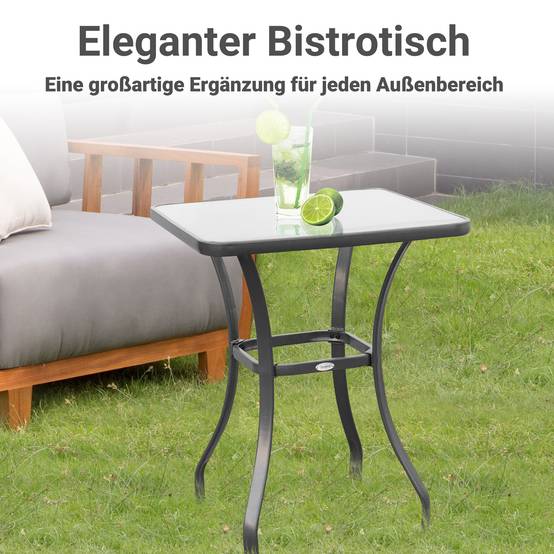 Table de jardin Outsunny, table bistro en verre trempé et métal noir, L 68,5 x l 68,5 x H 84 cm - Image 5