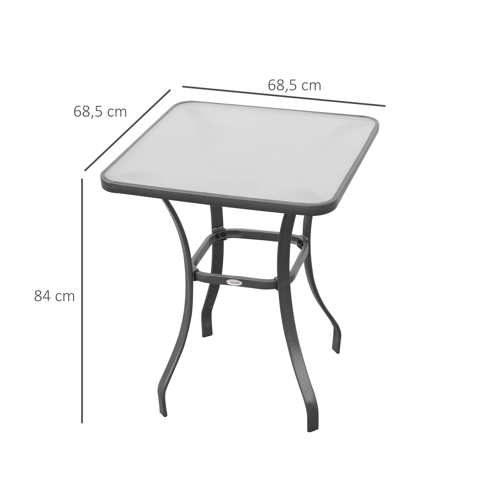 Table de jardin Outsunny, table bistro en verre trempé et métal noir, L 68,5 x l 68,5 x H 84 cm - Image 4