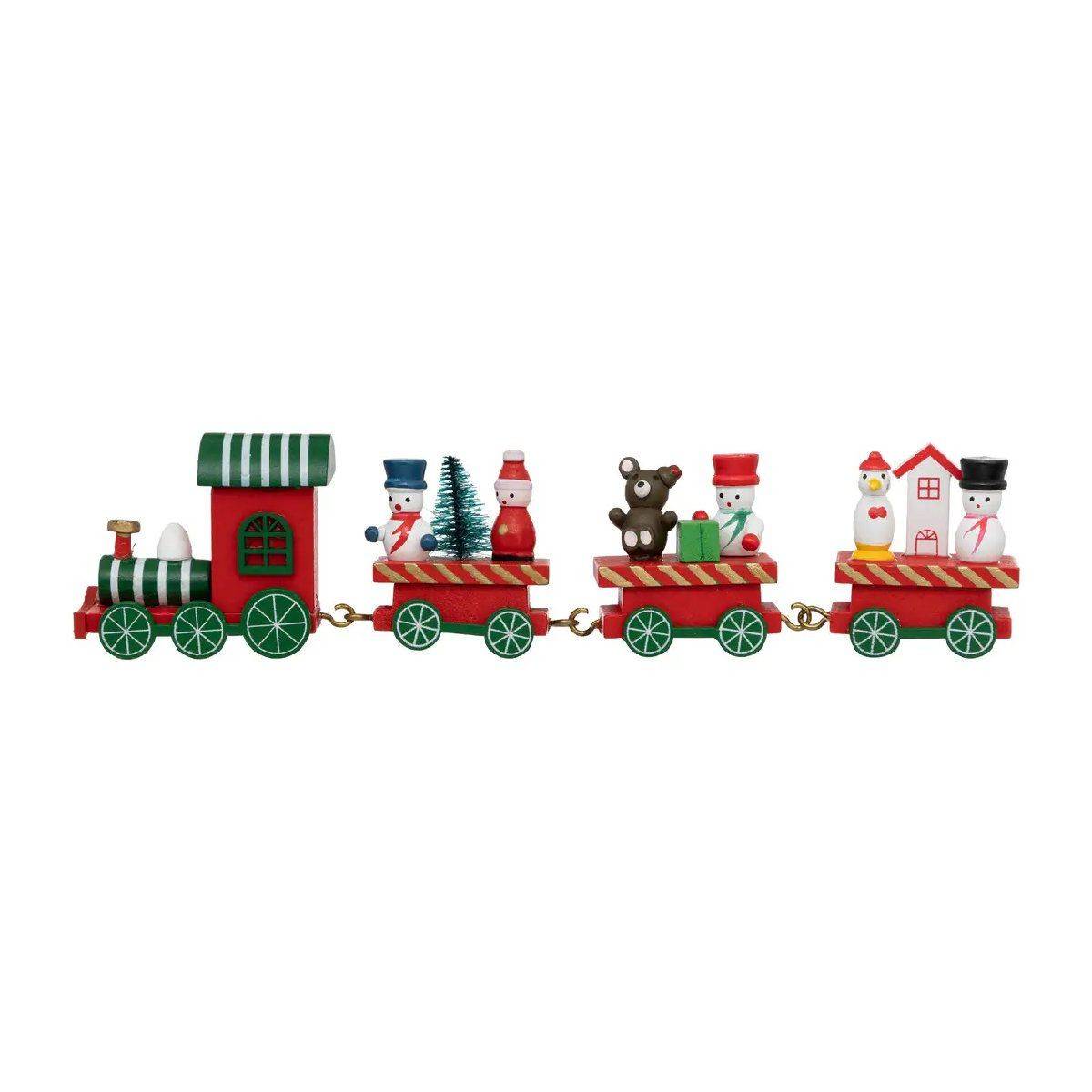 Train Déco Bois "Personnages de Noël" 22cm Rouge - Image 1