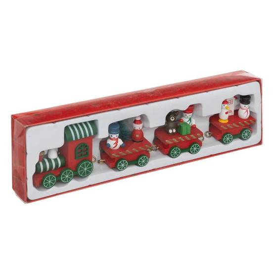 Train Déco Bois "Personnages de Noël" 22cm Rouge - Image 2