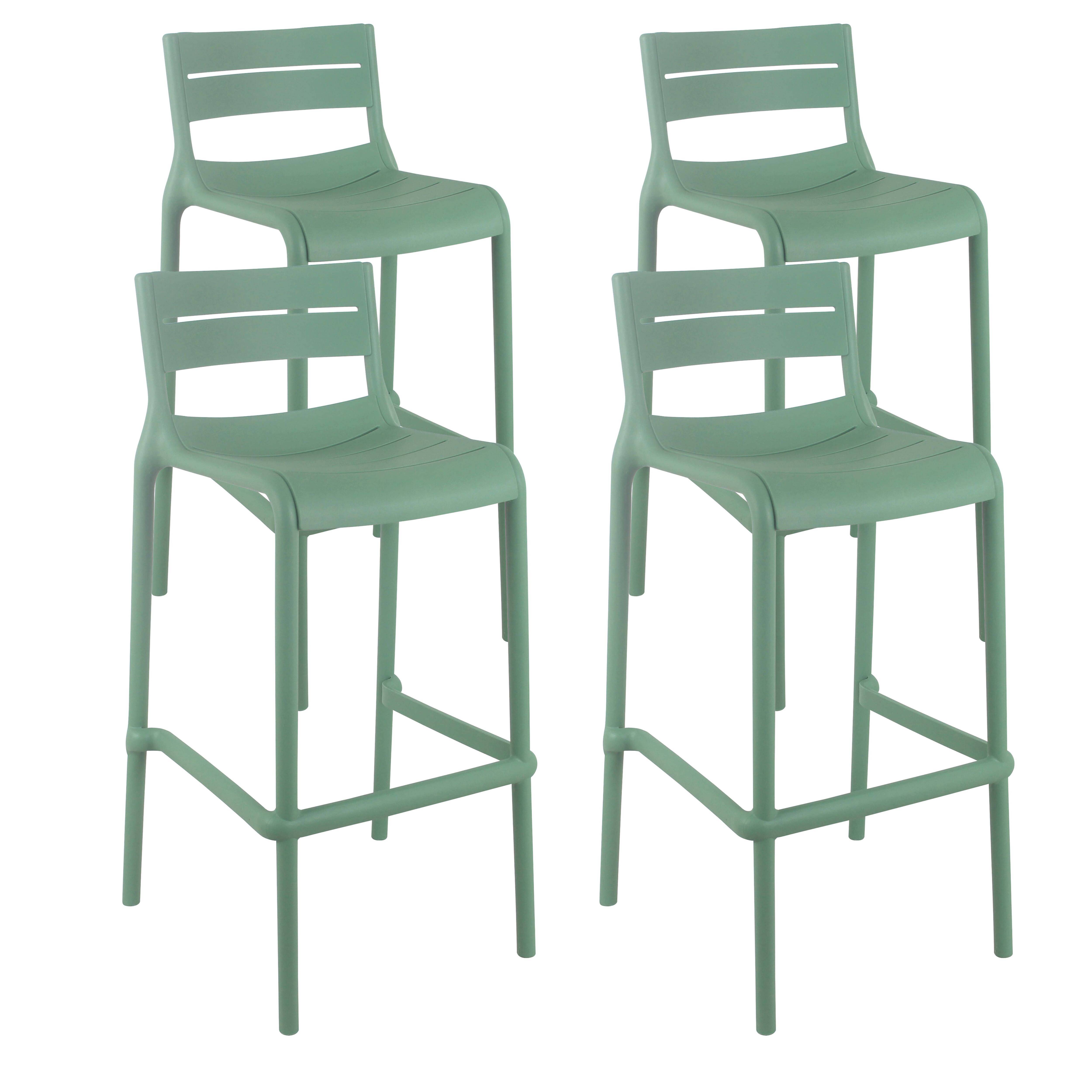 Oviala - Lot de 4 chaises hautes de terrasse en plastique vert sauge - Oviala - Image 1