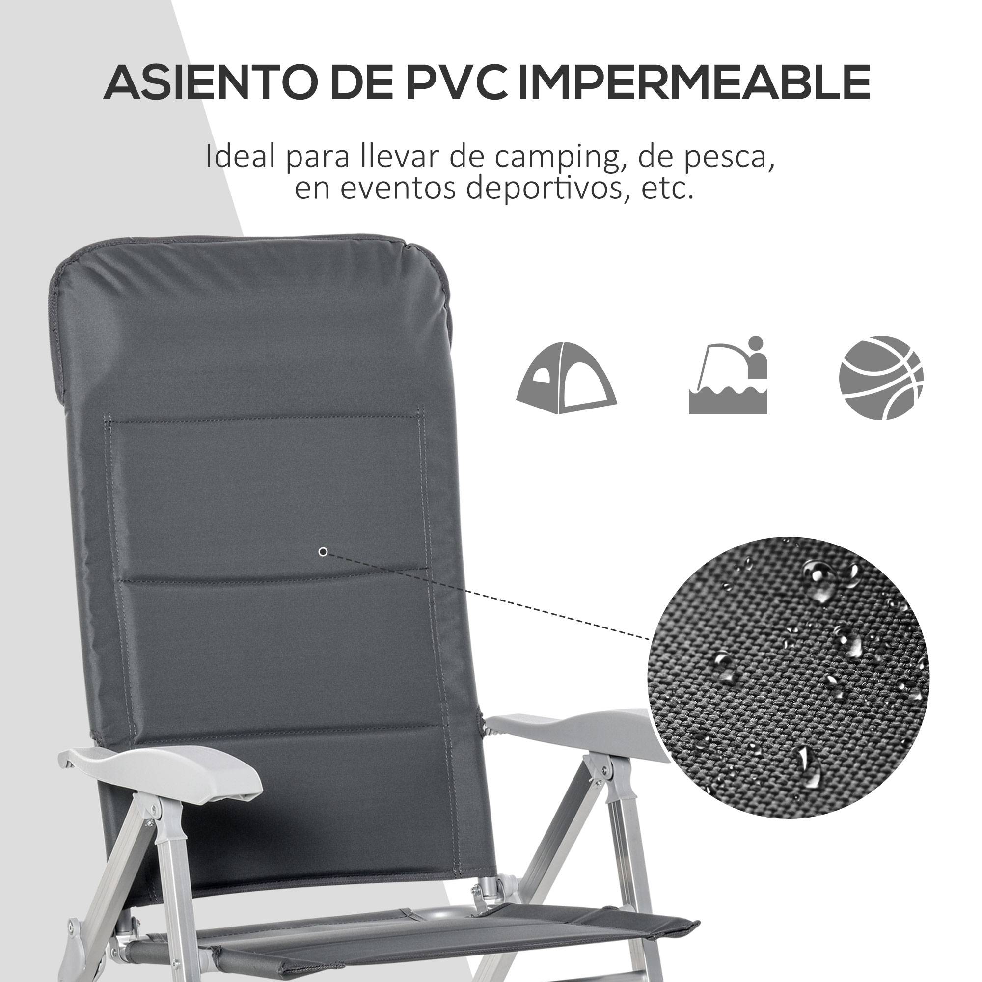 Chaise de Jardin Pliante Aluminium Dossier Haut 7 Positions avec Appui-Tête Rembourré, Terrasse/Camping, 75 x 61,5 x 114,5 cm, Grise - Image 8