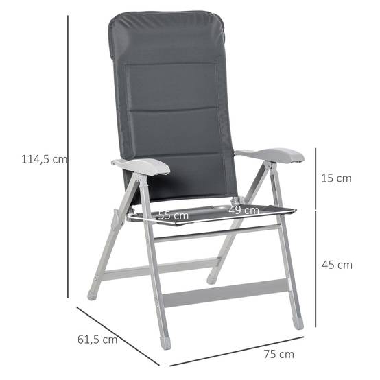 Chaise de Jardin Pliante Aluminium Dossier Haut 7 Positions avec Appui-Tête Rembourré, Terrasse/Camping, 75 x 61,5 x 114,5 cm, Grise - Image 5