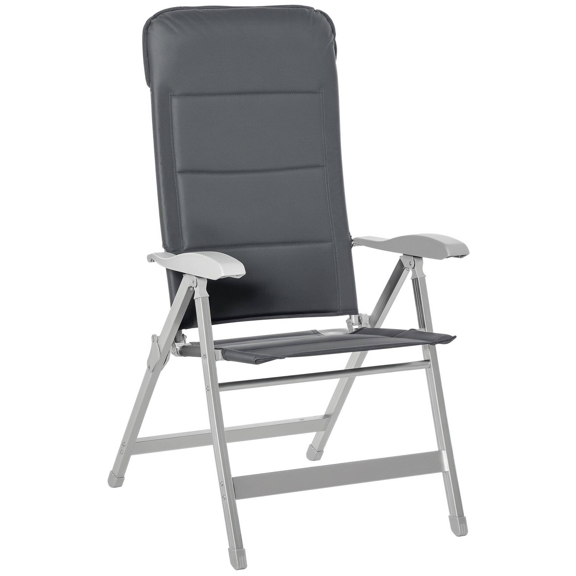 Chaise de Jardin Pliante Aluminium Dossier Haut 7 Positions avec Appui-Tête Rembourré, Terrasse/Camping, 75 x 61,5 x 114,5 cm, Grise - Image 1