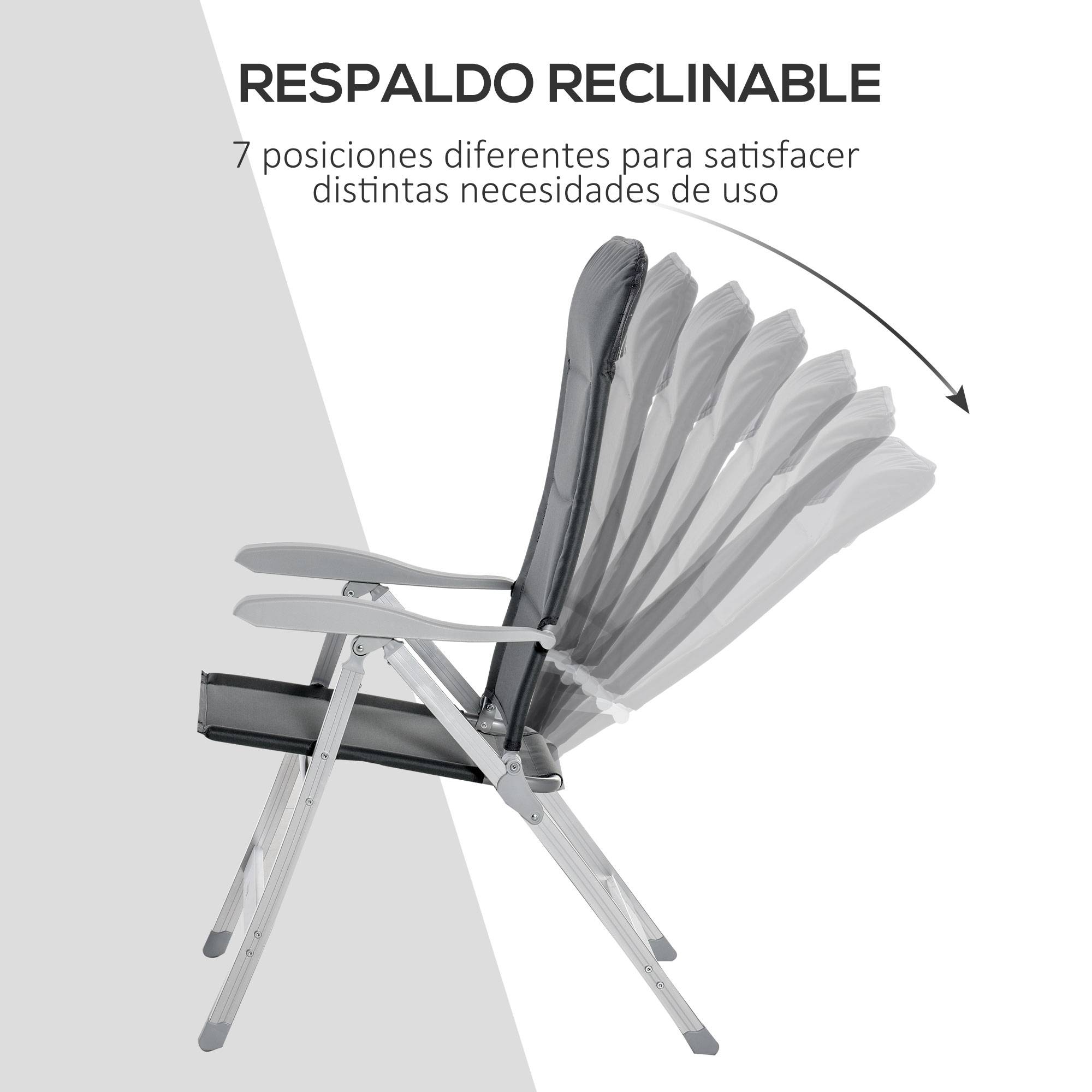 Chaise de Jardin Pliante Aluminium Dossier Haut 7 Positions avec Appui-Tête Rembourré, Terrasse/Camping, 75 x 61,5 x 114,5 cm, Grise - Image 6
