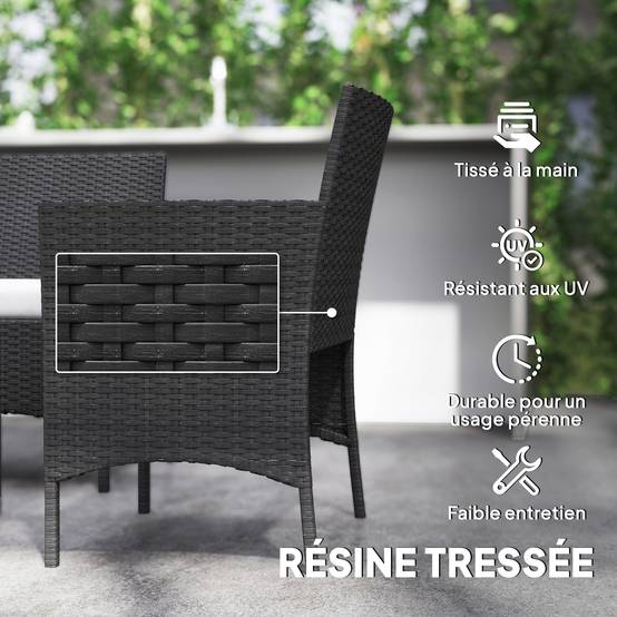 Salon de jardin extérieur 4 personnes en résine tressée avec canapés et table basse en verre trempé coussins inclus beige - Image 7