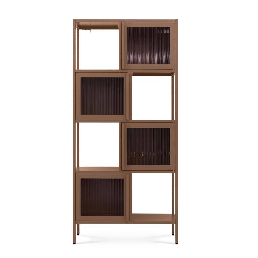 Sicaan Etagère industrielle H.170  cm 4 portes 4 niches marron et verre cannelé KIARA - Image 3