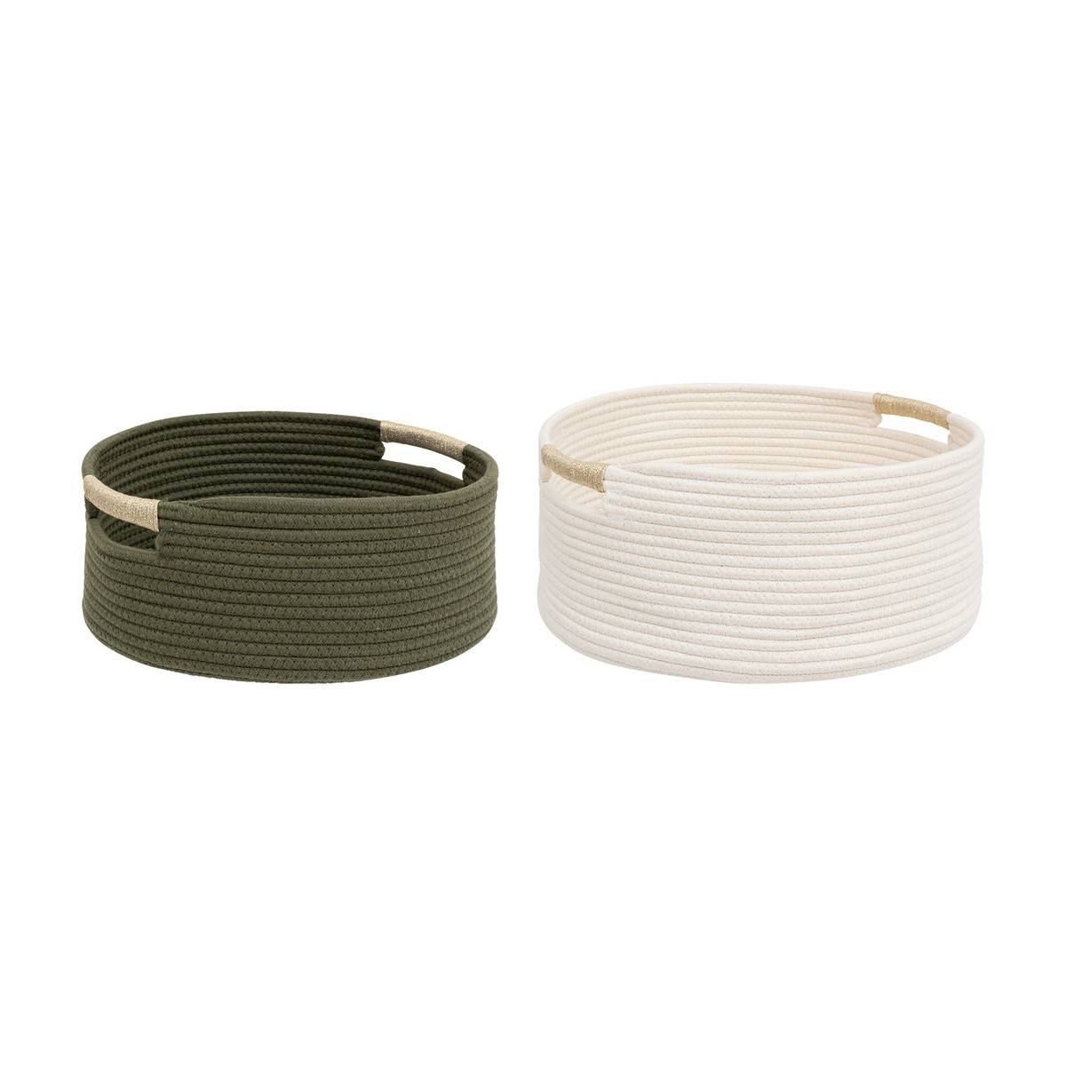 Lot de 2 Paniers de rangement Kaki et Blanc D 39 et D 34 cm - Image 1