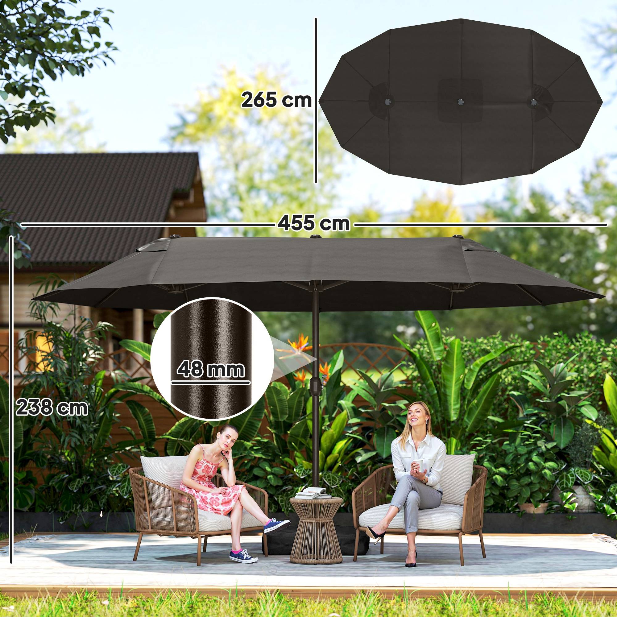 Parasol de jardin parasol double rectangulaire 4,6x2,7x2,4m - toile 180 g/m² Acier Gris fr142 - Image 5