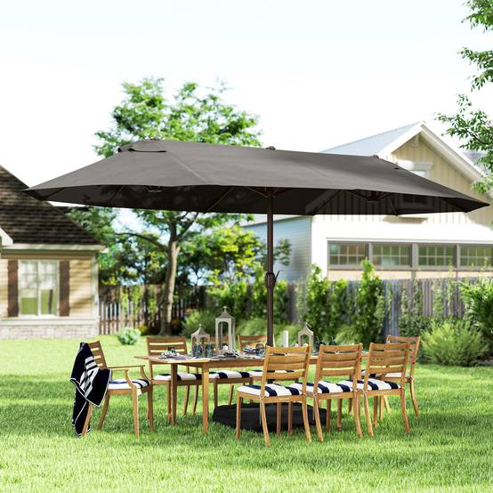Parasol de jardin parasol double rectangulaire 4,6x2,7x2,4m - toile 180 g/m² Acier Gris fr142 - Image 4